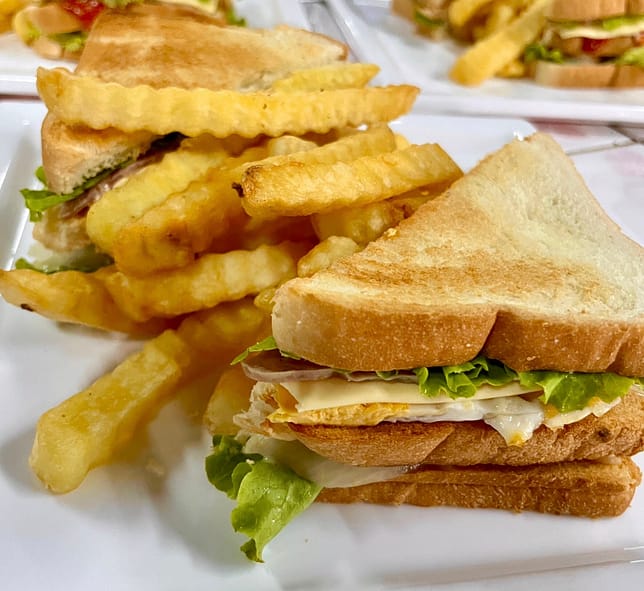 A sandwich and fries on a plate