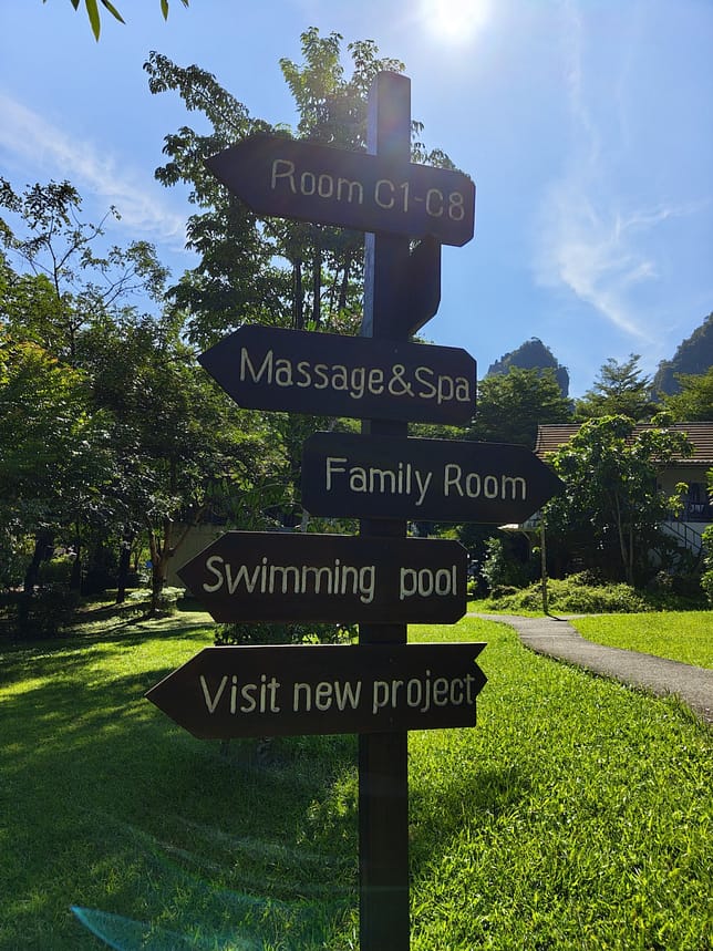 Signs at Montania Lifestyle Resort in Khao Sok.